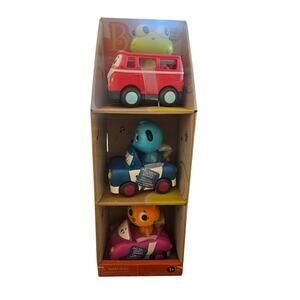 B. toys Light Up Cars 3 pack, Lolo the cat, Woofer the dog, and Jax the frog.
